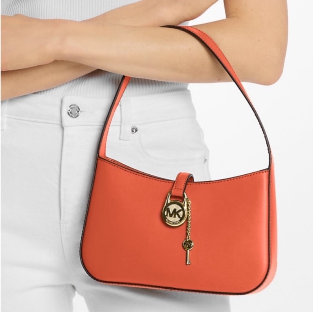 NWT Michael Kors small red leather pochette $398 retail
